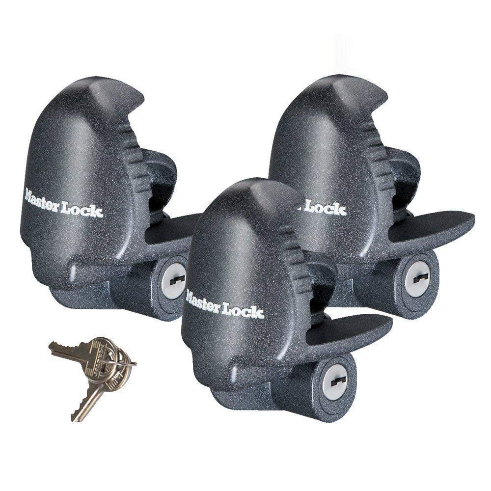 Master Lock 379KA-3 front view on a universal trailer coupler for secure transport