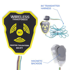 Master Tailgaters tow light showing 65-foot wireless range for extended visibility.