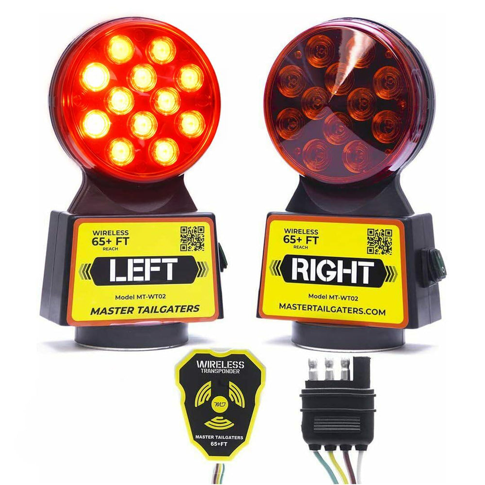 Master Tailgaters wireless tow light with magnetic mount for quick attachment.