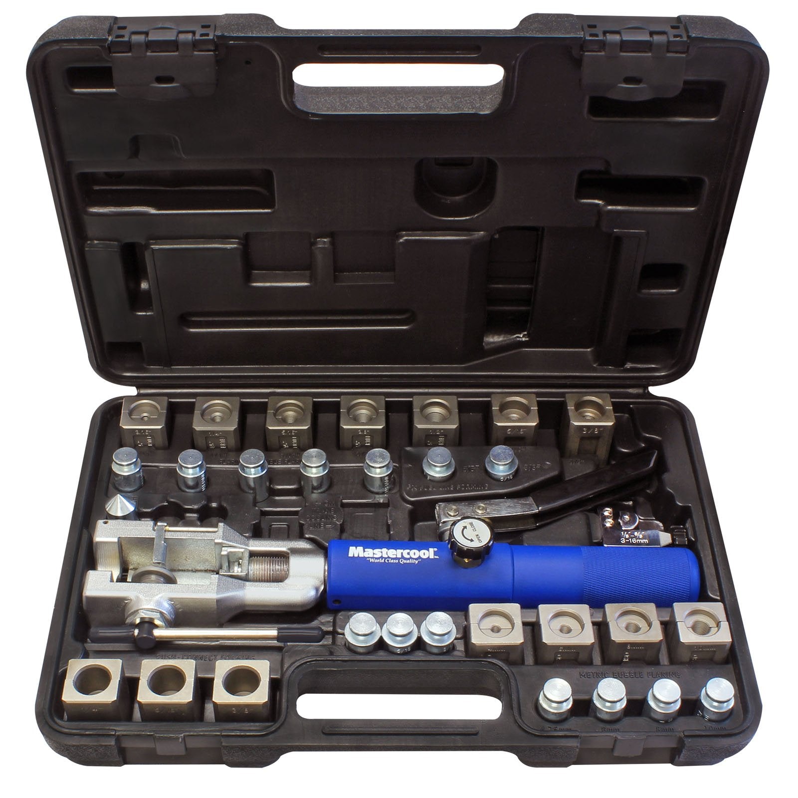 Mastercool 72475-PRC hydraulic flaring tool set for precise brake and fuel line flares.