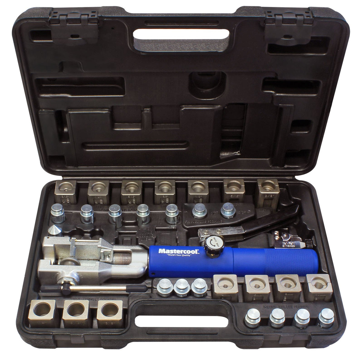 Mastercool 72475-PRC hydraulic flaring tool set for precise brake and fuel line flares.