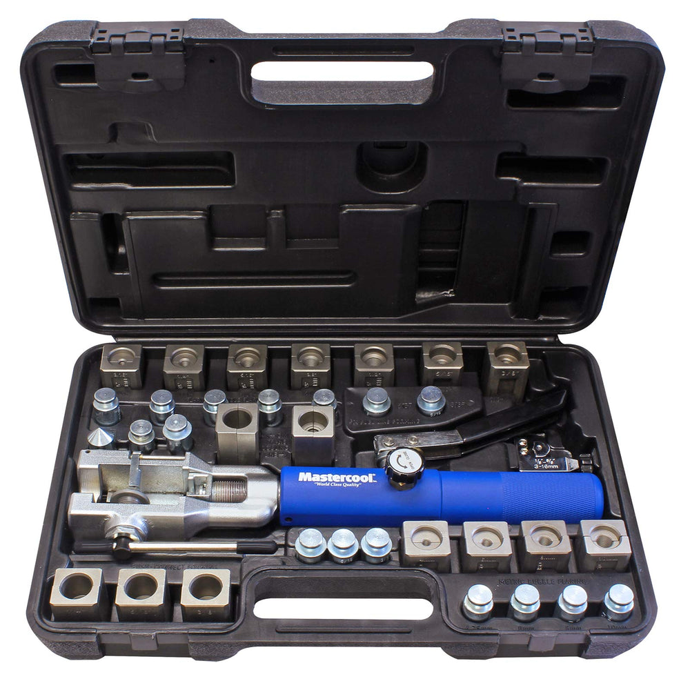 Mastercool 72485-PRC universal hydraulic flaring tool assembled for professional use with durable construction.