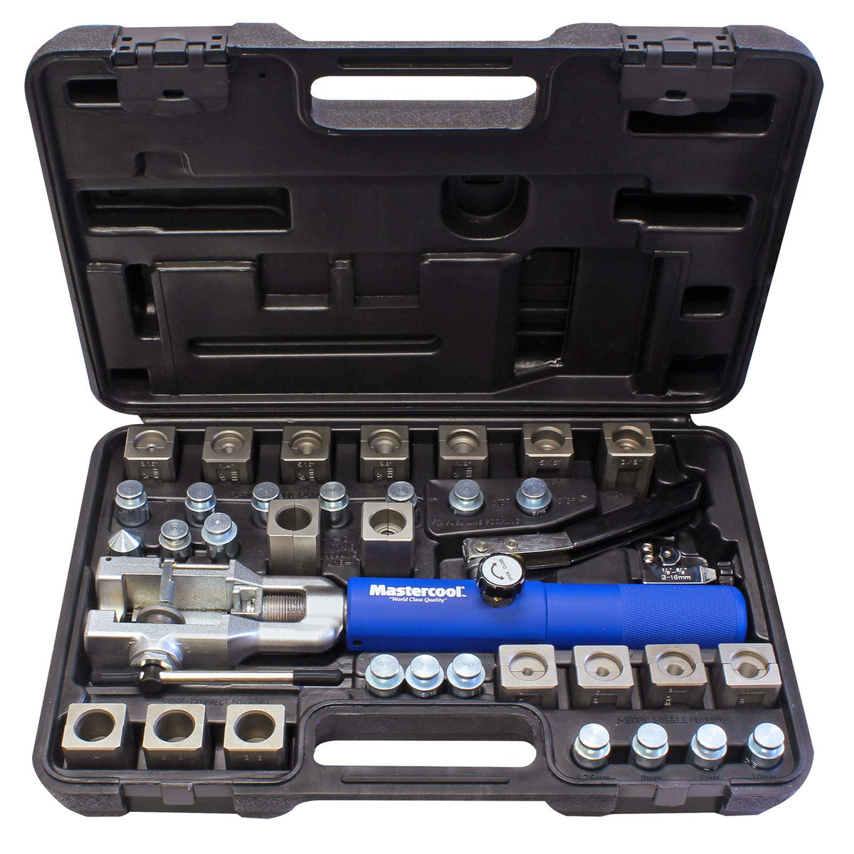 Mastercool 72485-PRC universal hydraulic flaring tool assembled for professional use with durable construction.