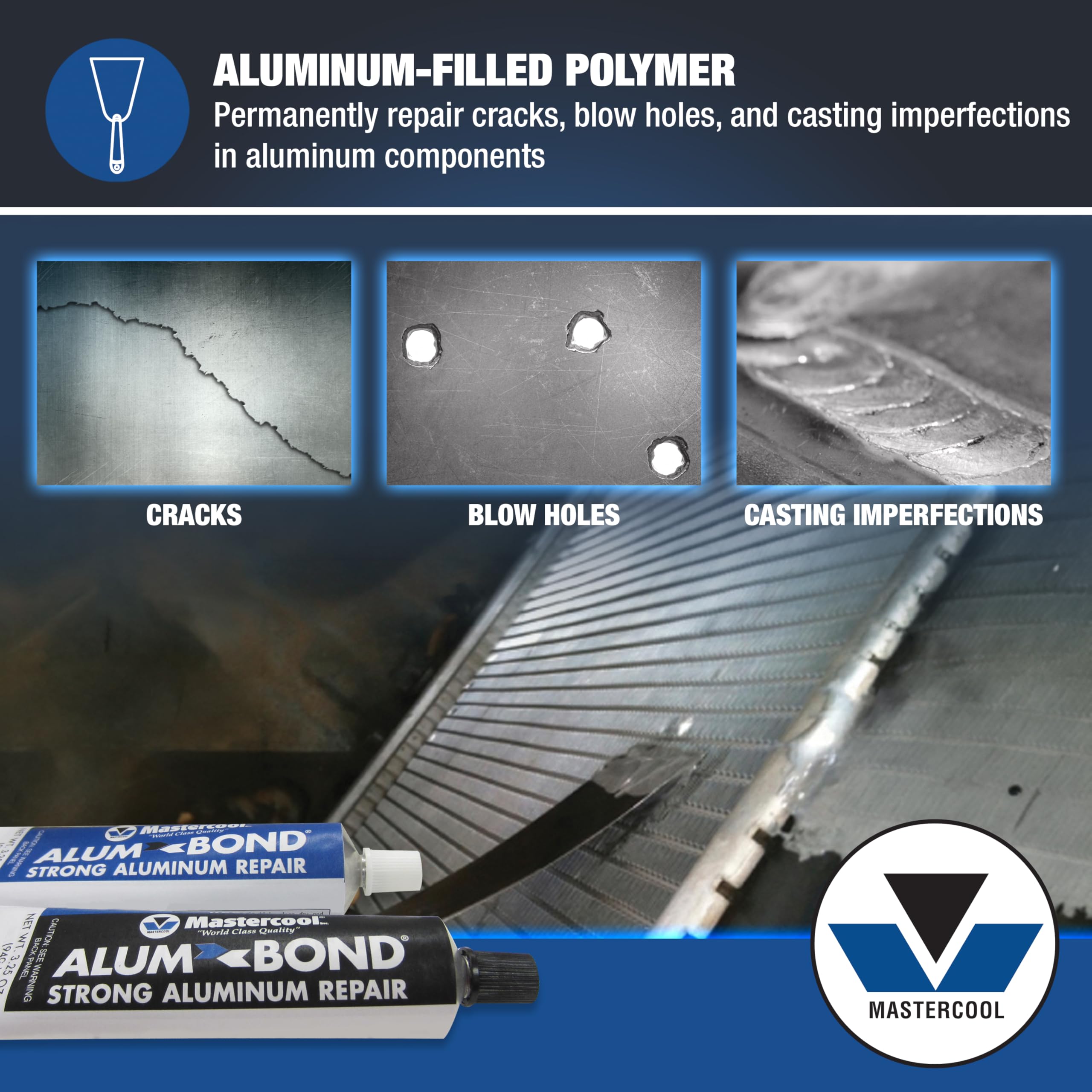 Mastercool Alum Bond high-temperature resistance enables automotive and HVAC repairs.