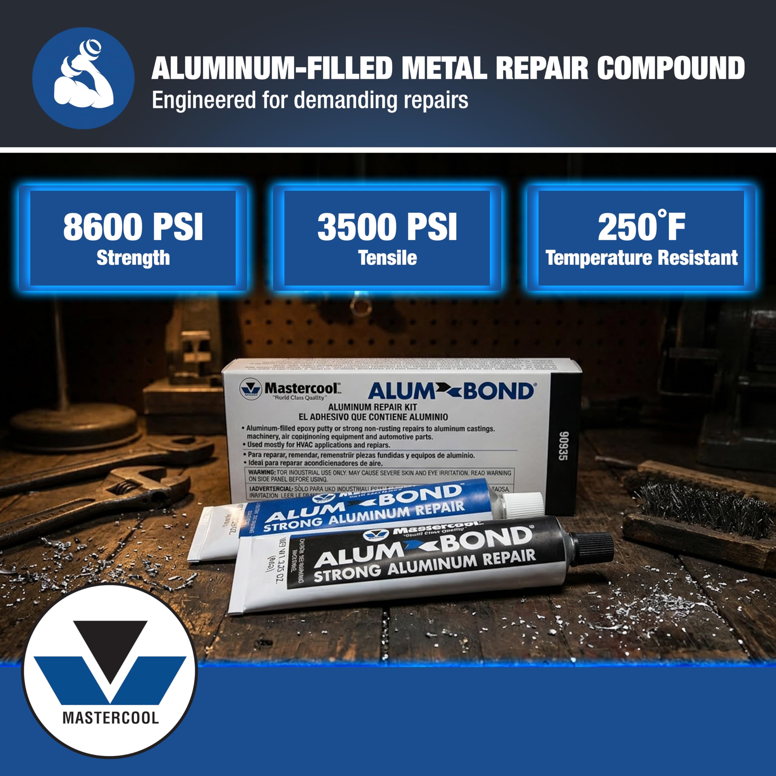 Mastercool Alum Bond non-sag formula supports vertical hole filling and holds during curing.