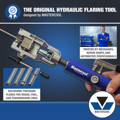 Mastercool hydraulic ram enabling effortless, repeatable flare formation for quick repairs.