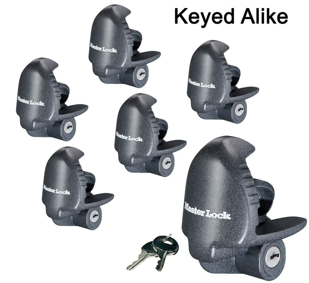 Master Lock 379KA-6 in use securing a trailer with a single key.