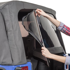 MasterTop rear window on Jeep Wrangler JK improves rear visibility on trails.