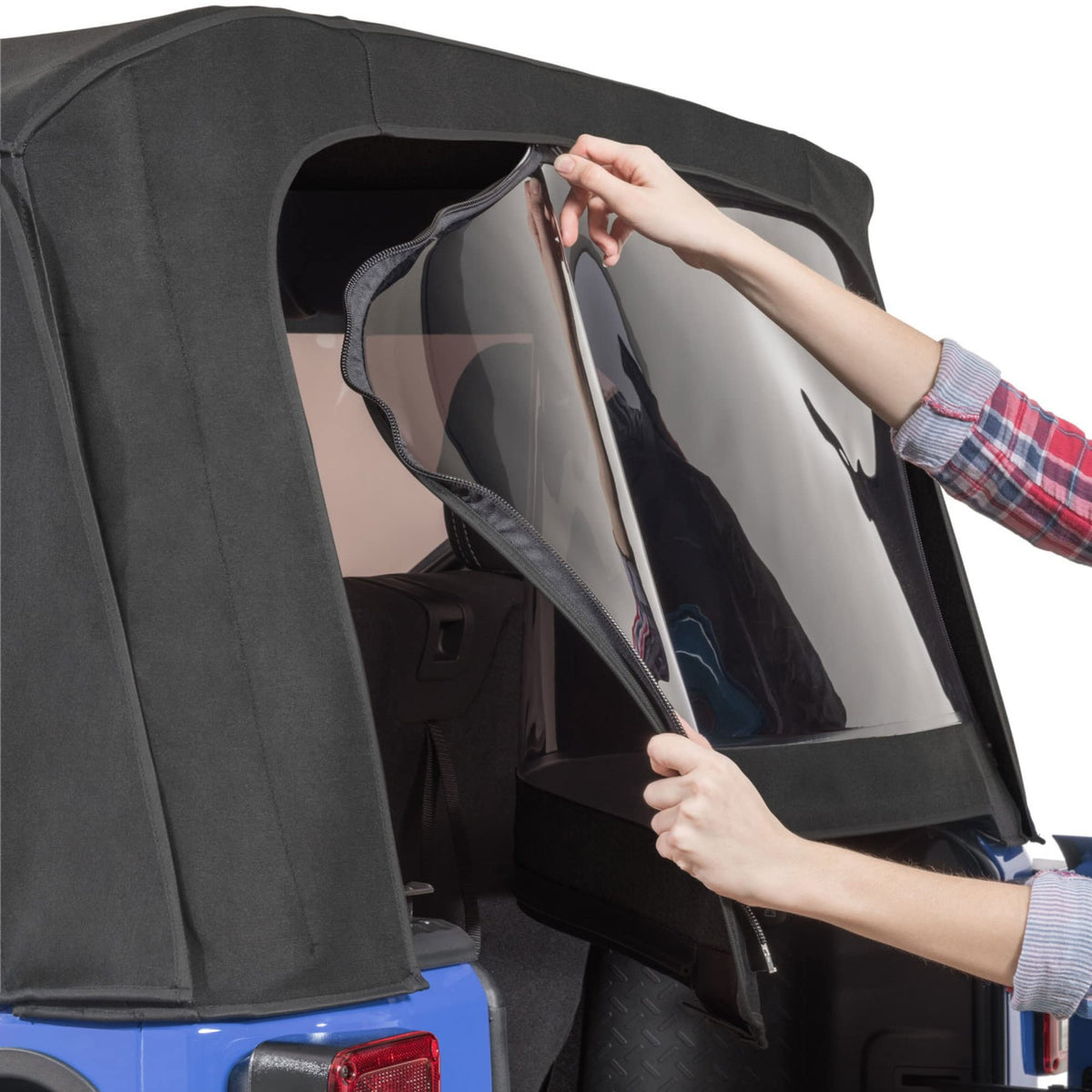 MasterTop rear window for Jeep Wrangler JK with OEM fit and clear visibility.