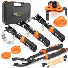 MateAuto 11-piece oil filter wrench set in storage case keeps tools organized for quick oil changes.