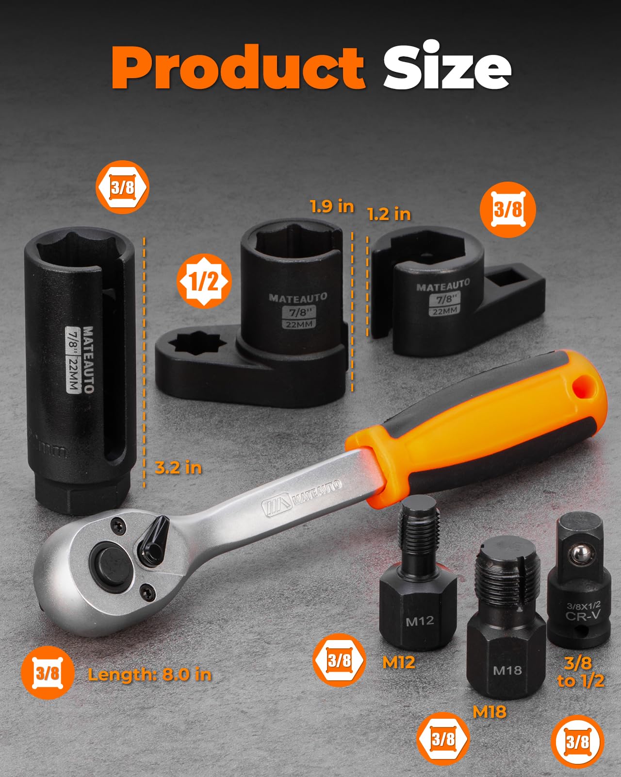 MateAuto O2 sensor socket 38-drive removes sensors smoothly in engine bays