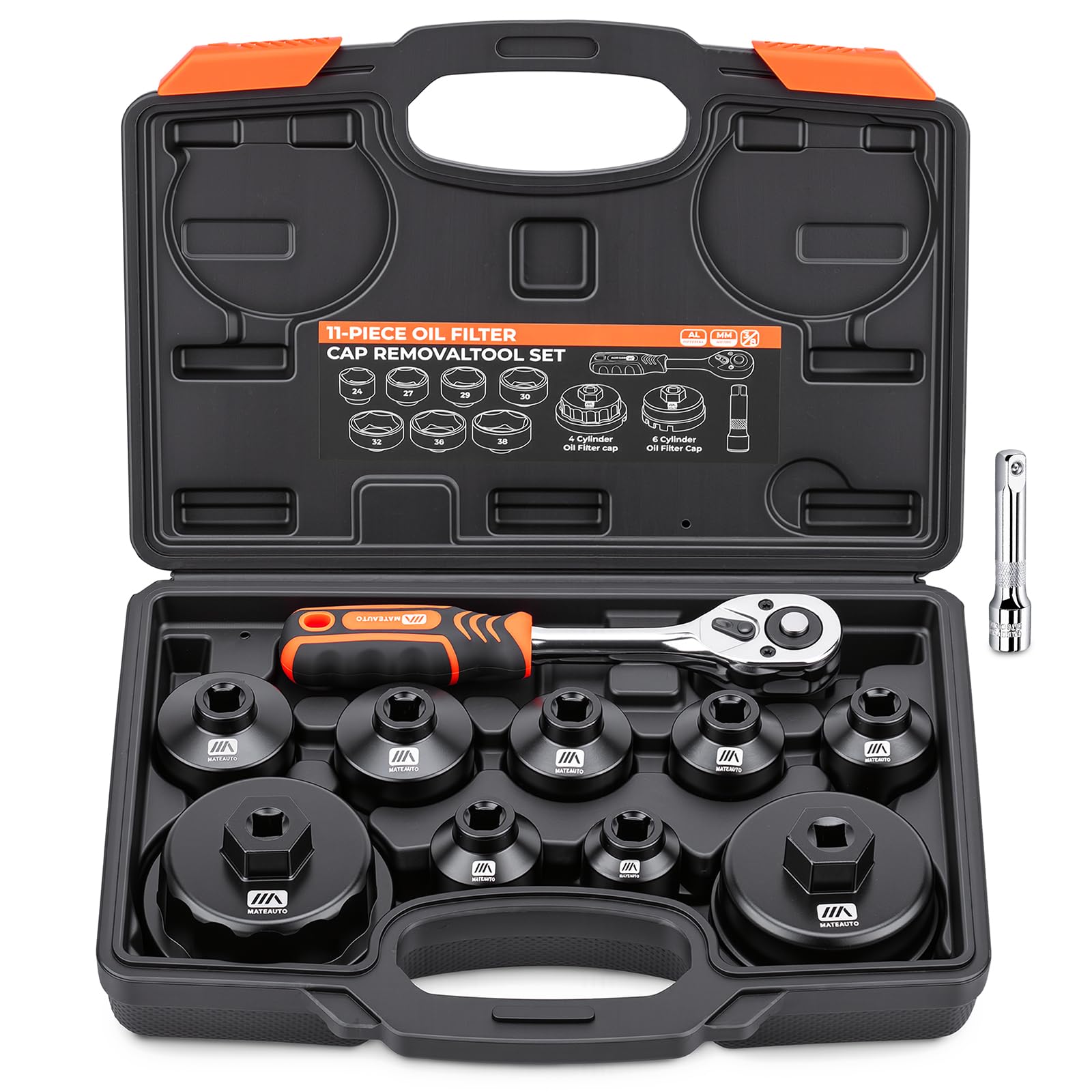 MateAuto oil filter socket set with 3/8-inch drive ratchet for versatile maintenance