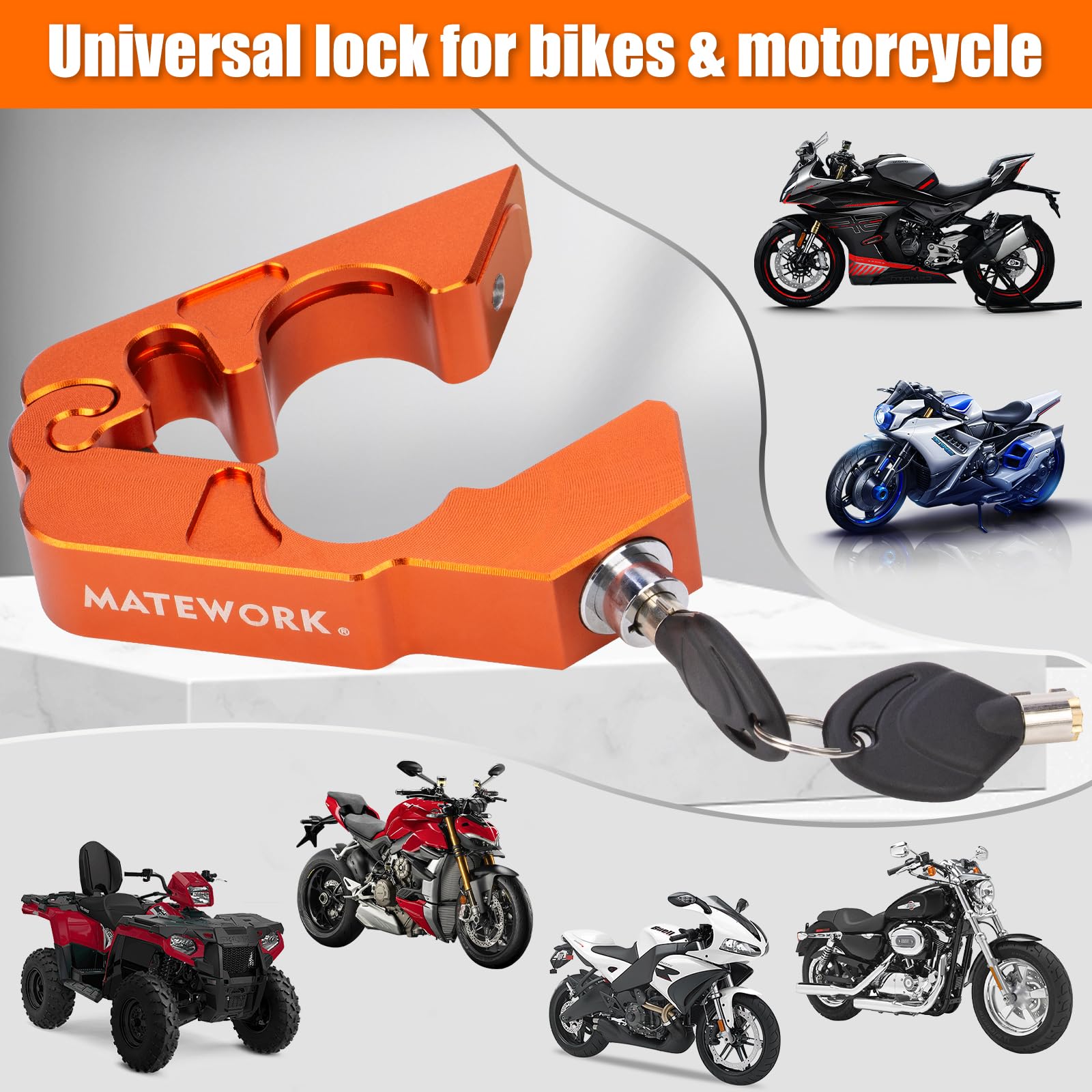 Matework helmet lock in use securing a helmet