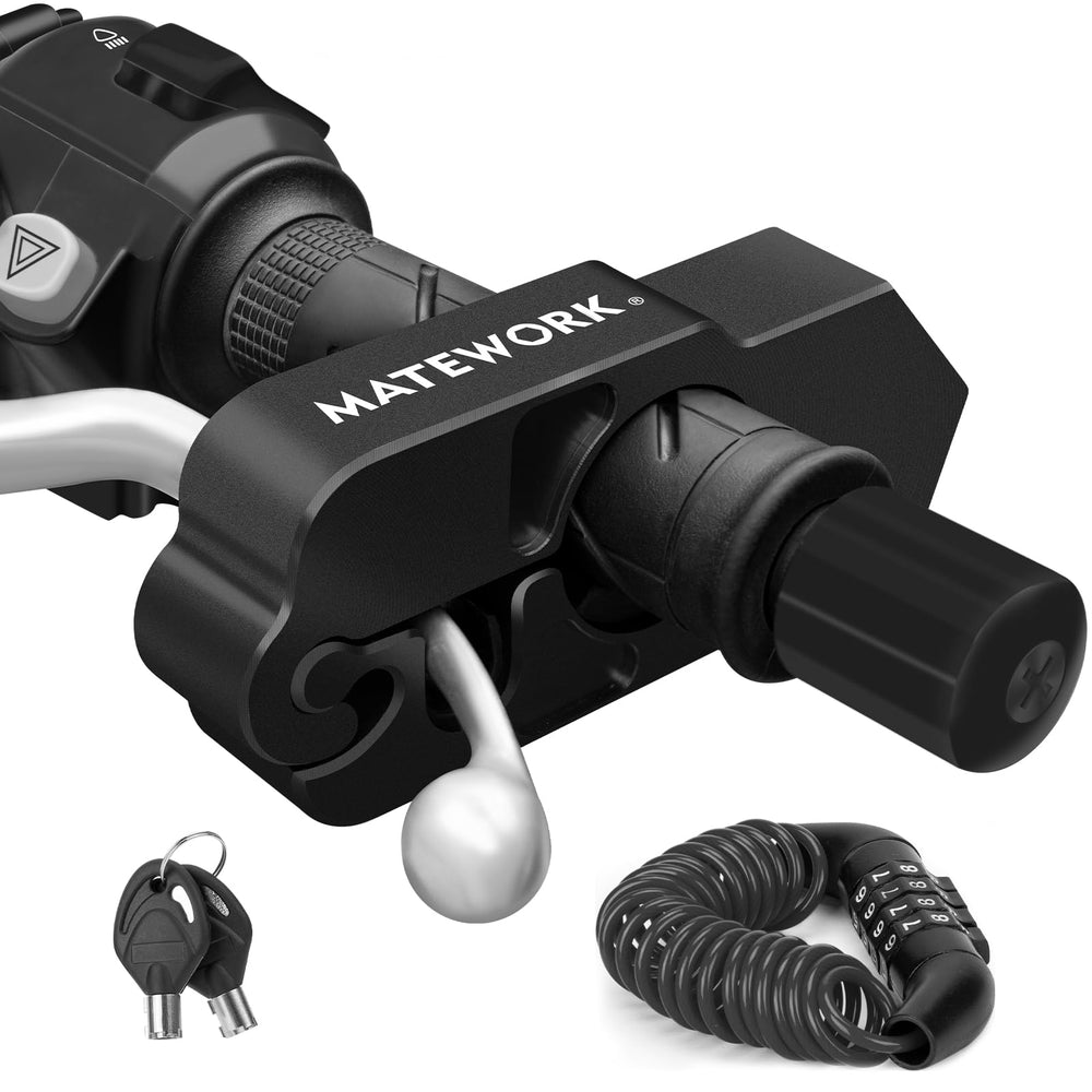 Matework motorcycle lock heavy-duty body deters theft with CNC aluminum design.