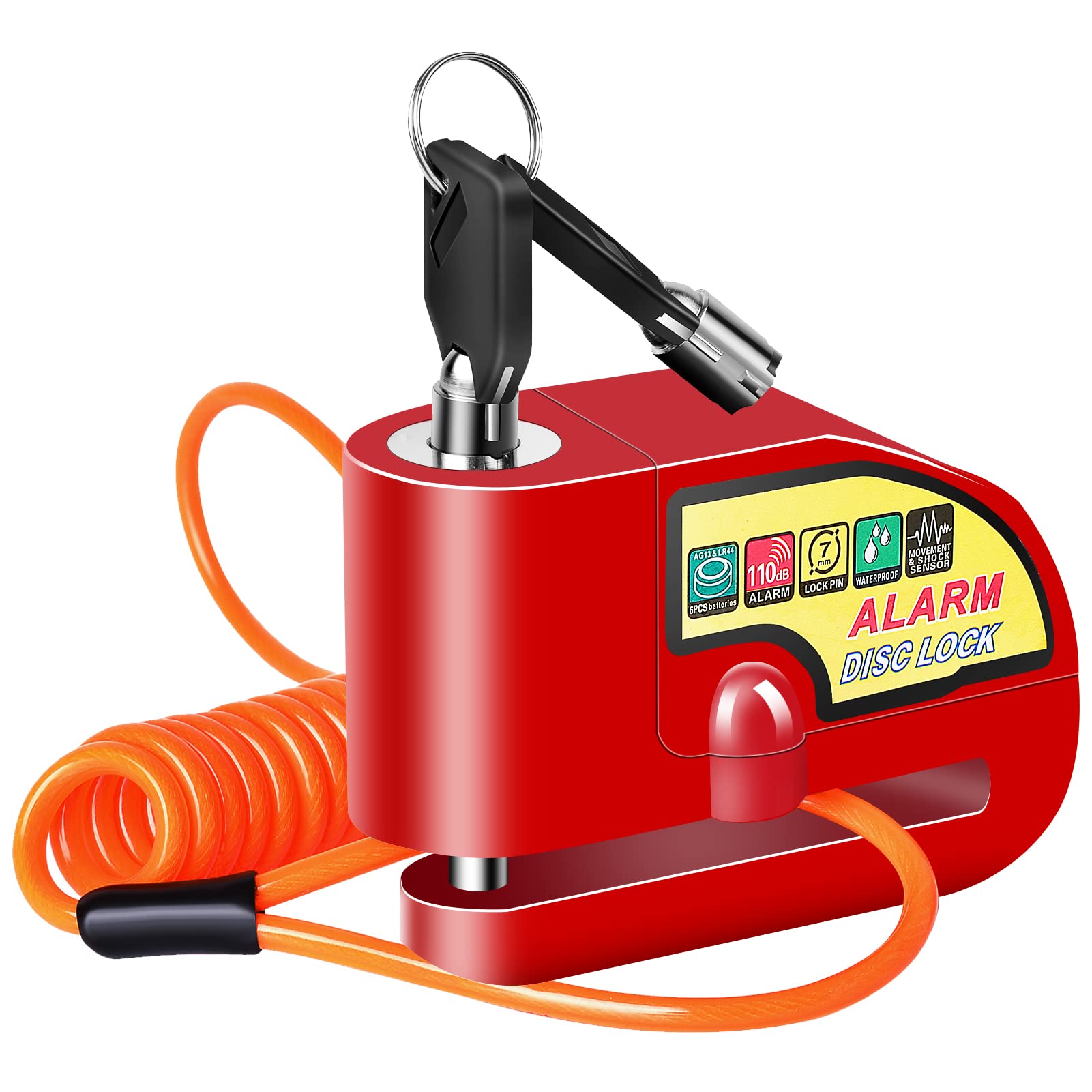 Mathtoxyz motorcycle alarm disc lock front view for outdoor security.