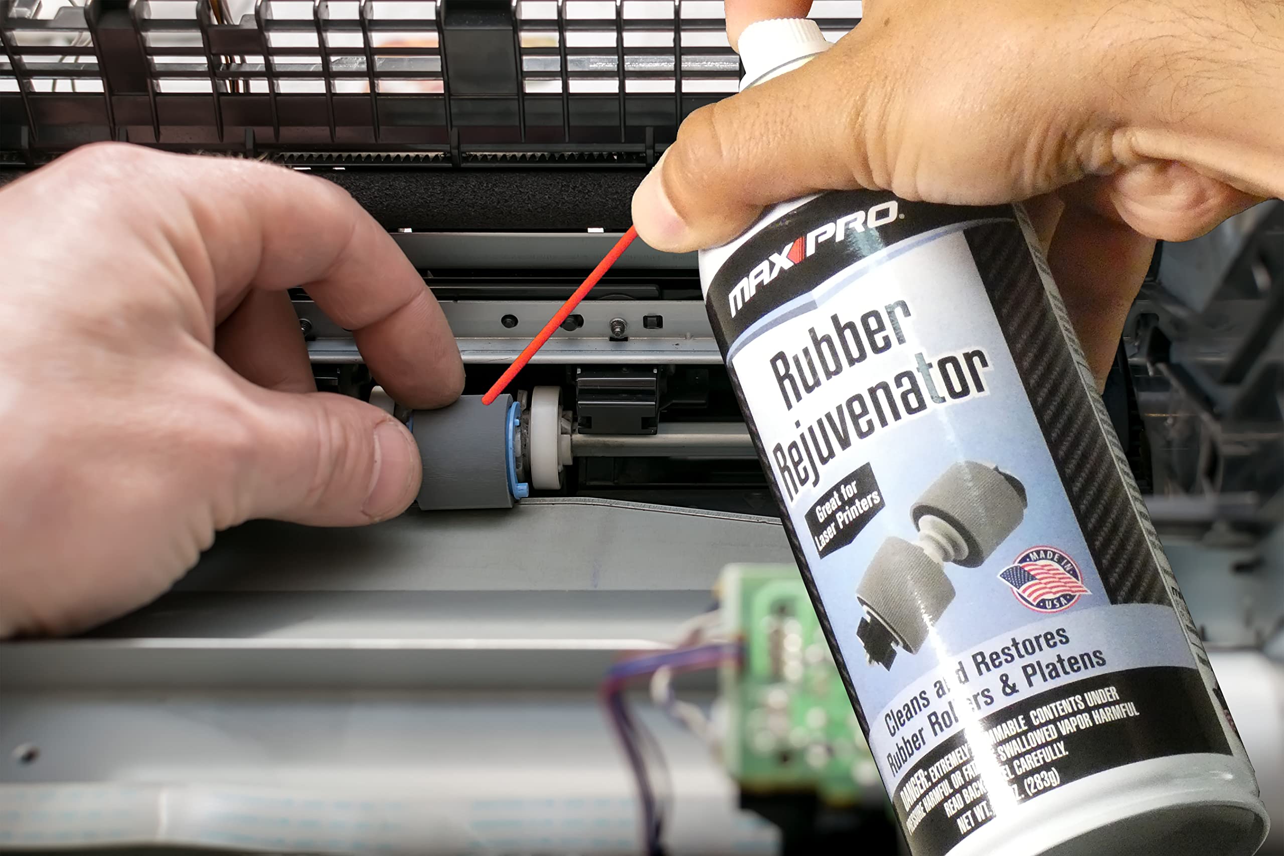Max Pro Rubber Rejuvenator being applied for quick, mess-free maintenance.