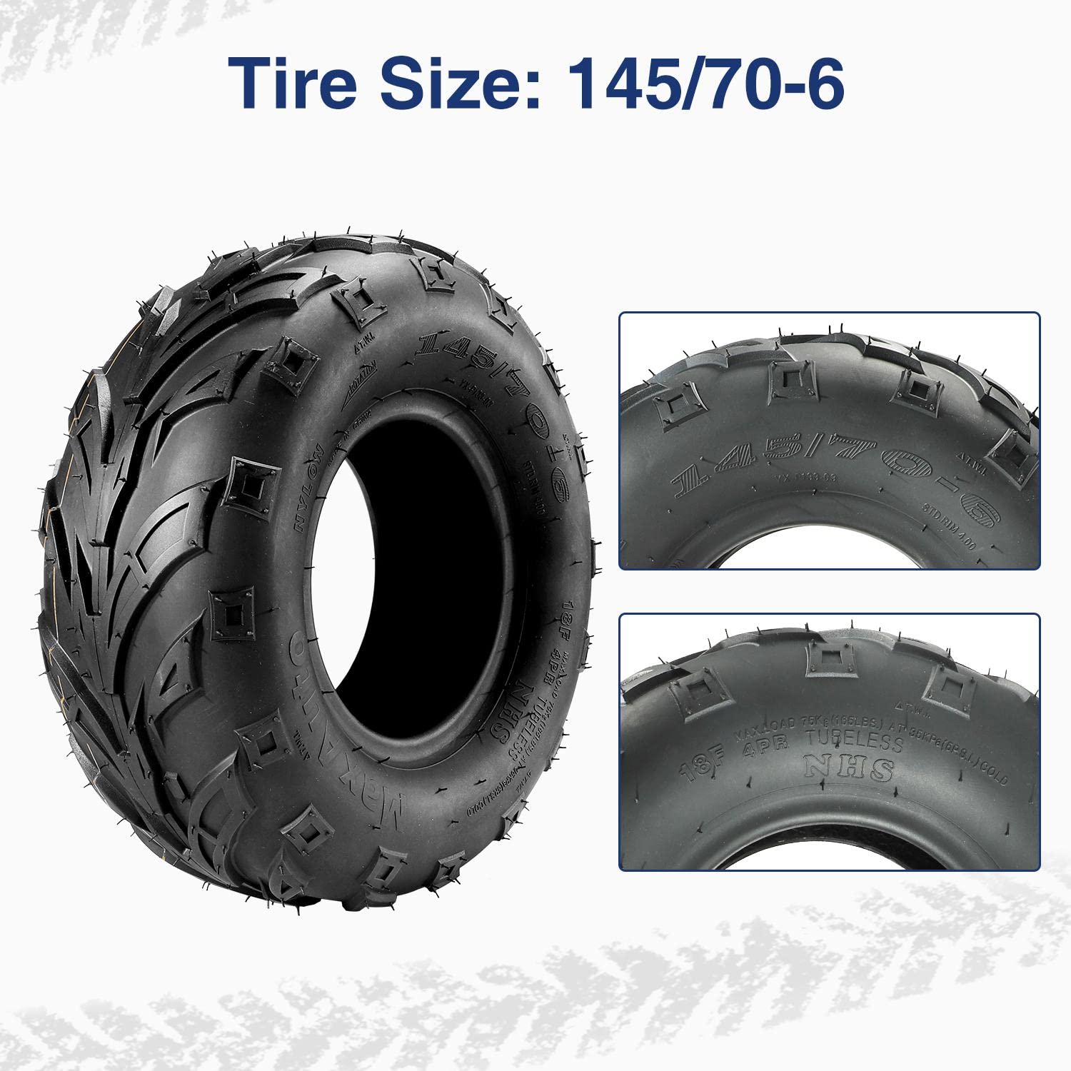 MaxAuto 14570-6 tread pattern close-up showing mud and sand bite.