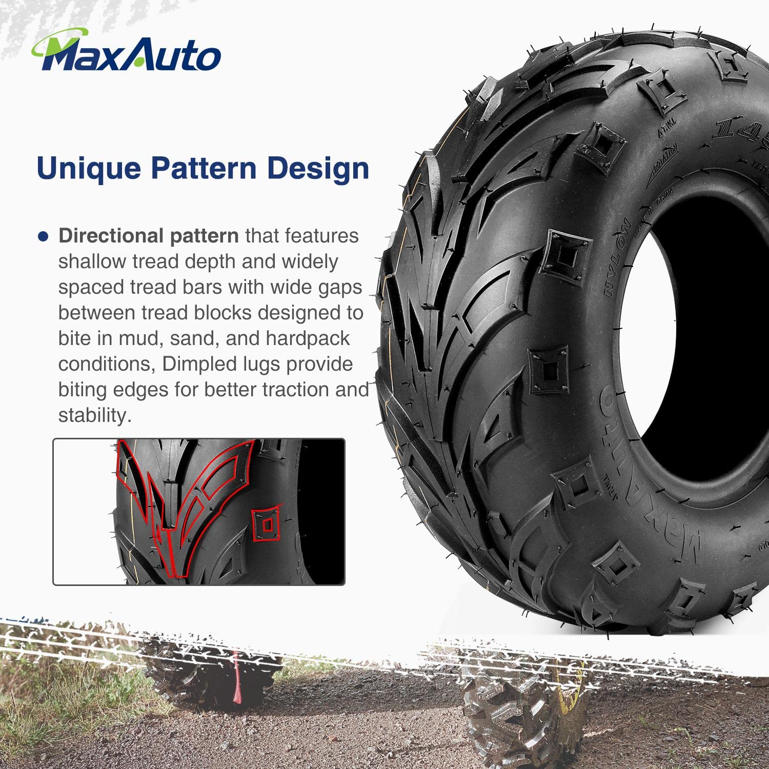 MaxAuto 4-ply construction emphasizes durability for Go Kart and ATV use.