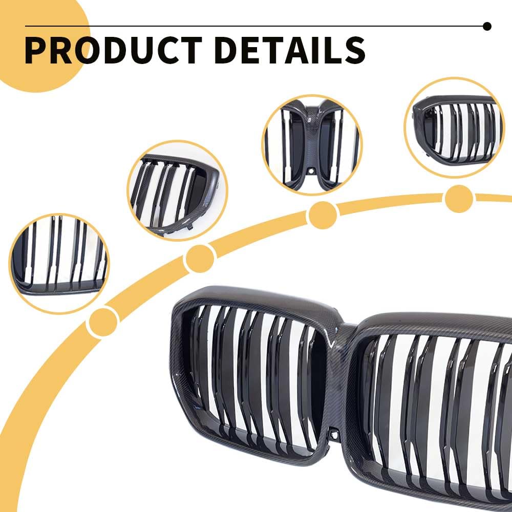 MAXDOM real carbon fiber front upper grill replaces OEM with simple clips on BMW X5 G05 LCI.