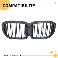 MAXDOM real carbon fiber front upper grill preserves OEM clip fit for BMW X5 G05 LCI.