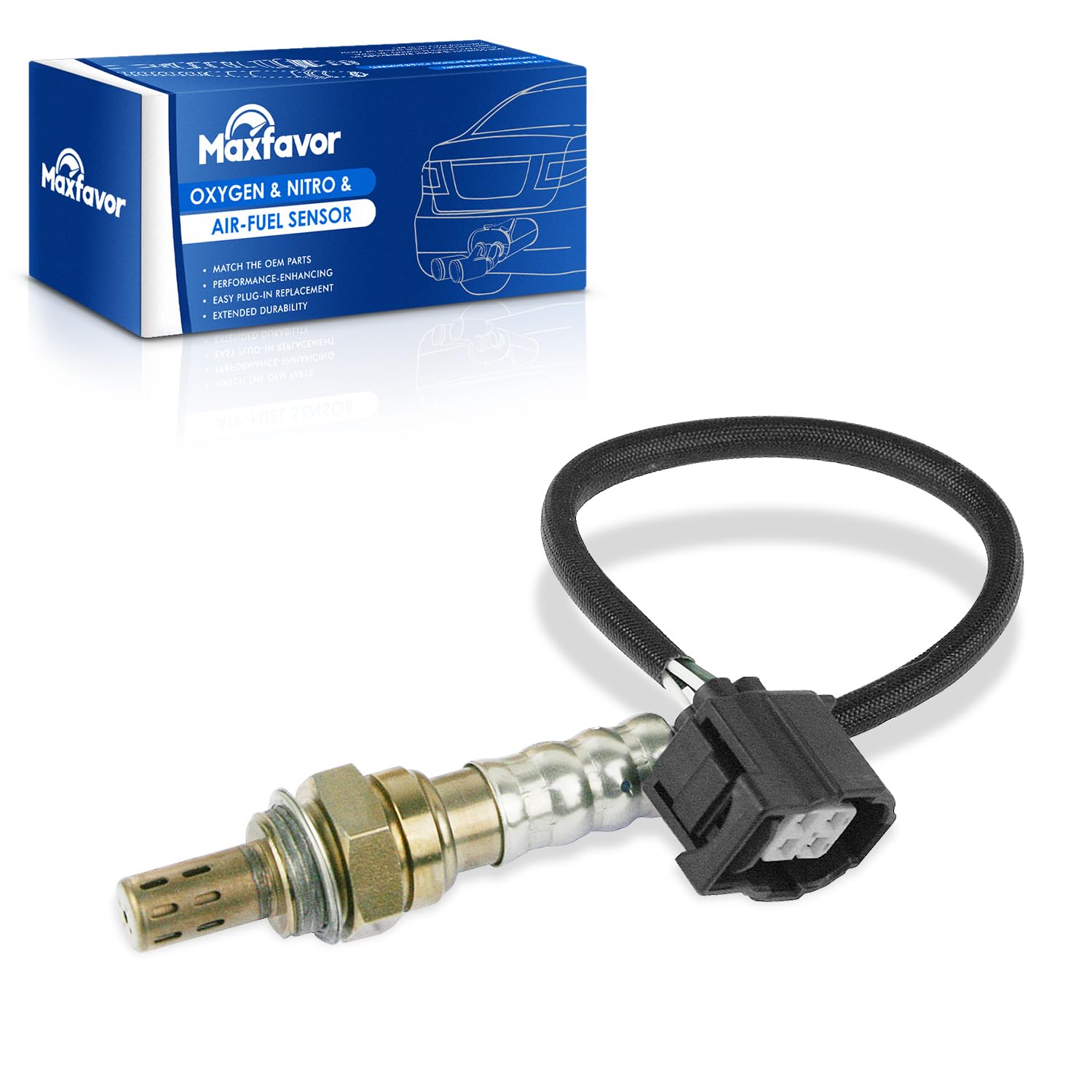 Maxfavor oxygen sensor front view showing durable construction for long life