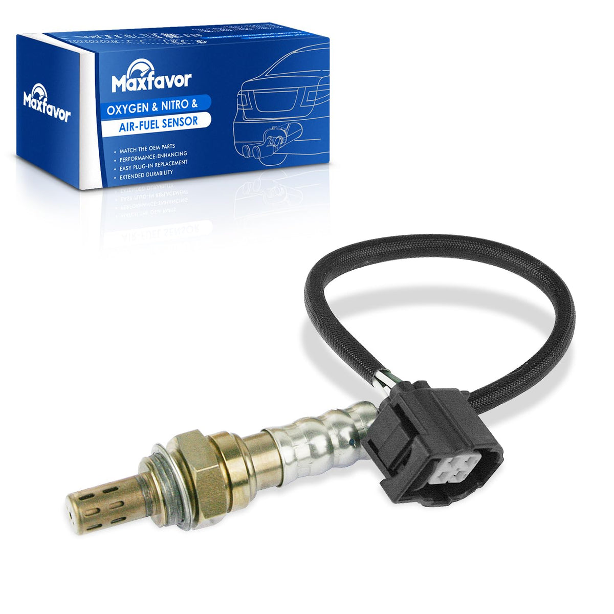 Maxfavor oxygen sensor front view showing durable construction for long life