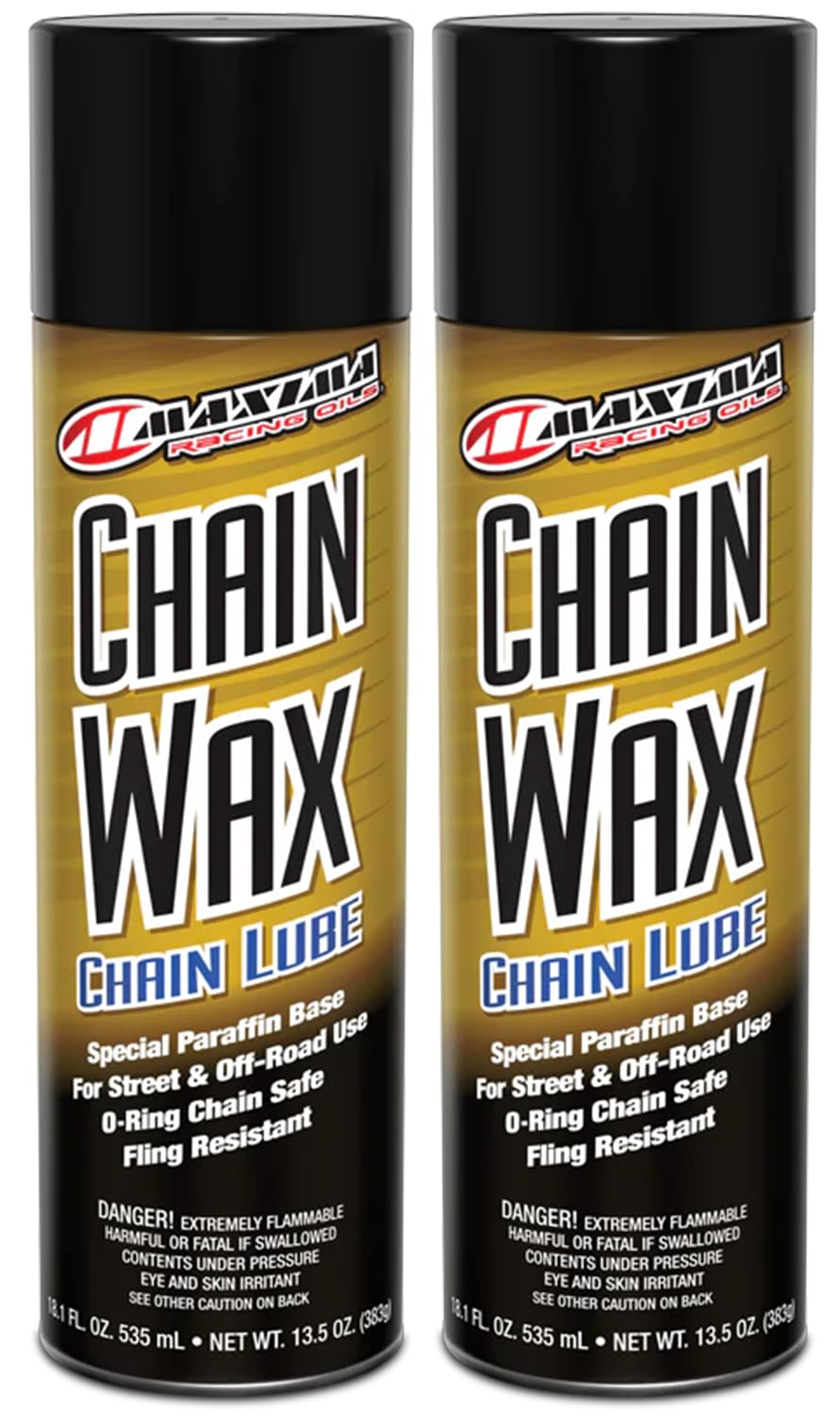Maxima chain wax spray bottle for lubricating chains and sprockets in wet conditions.