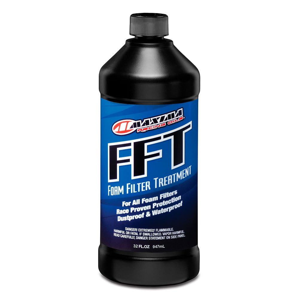 Maxima FFT foam filter oil bottle showing enhanced airflow and filtration for foam filters