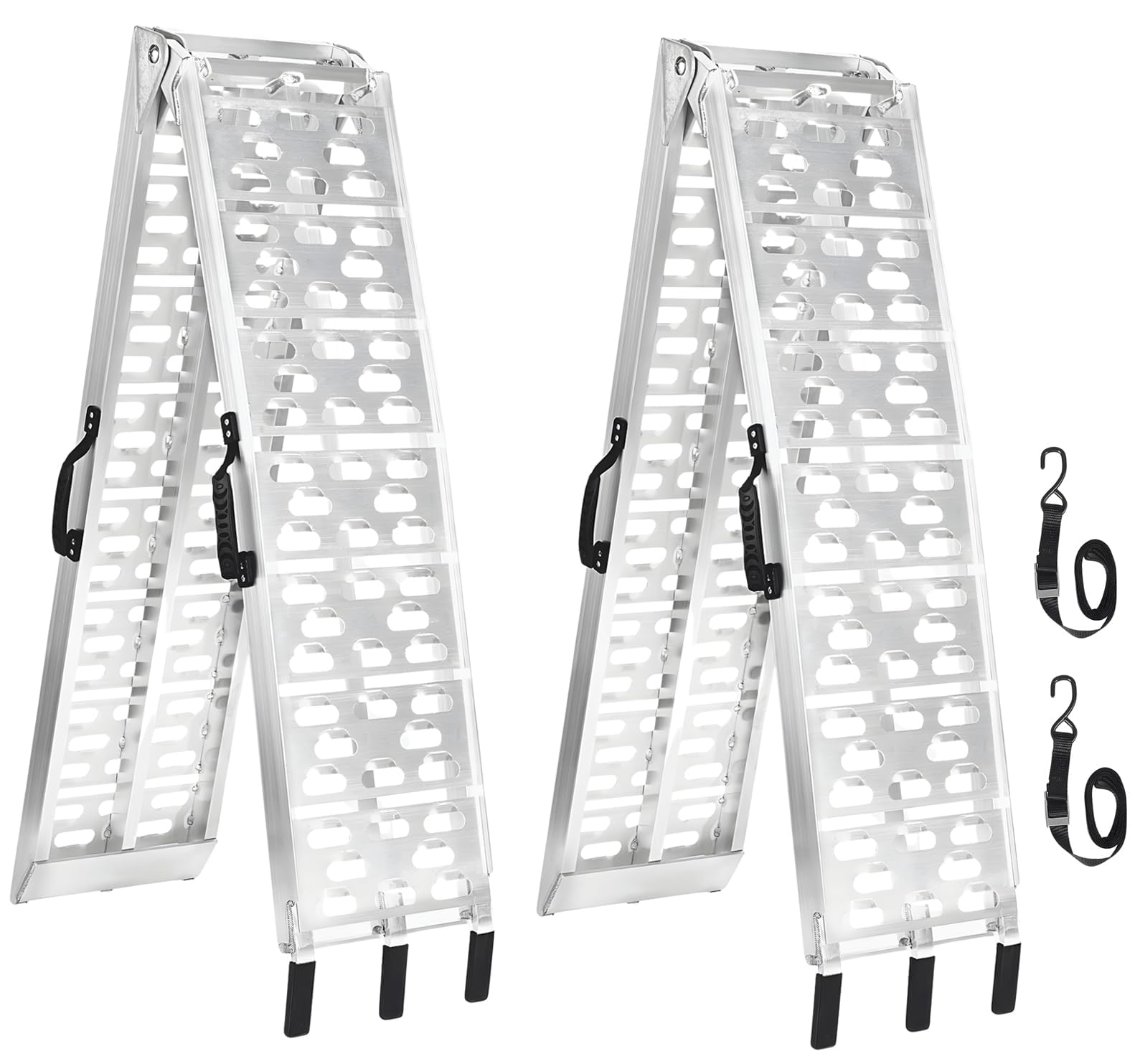 MAXIVAMN 7.5 ft aluminum loading ramps extended for smooth, secure vehicle loading.