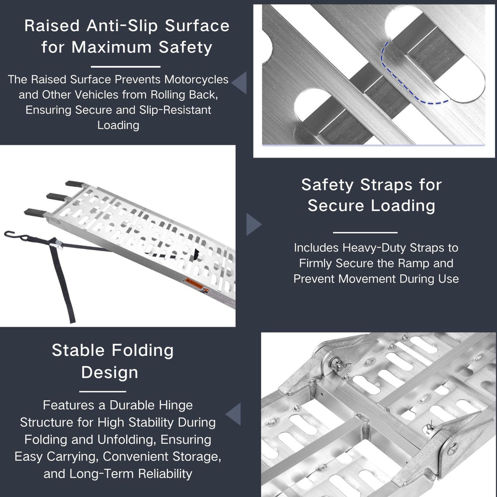 MAXIVAMN ramps show adjustable load straps for secure tie-down during transport.