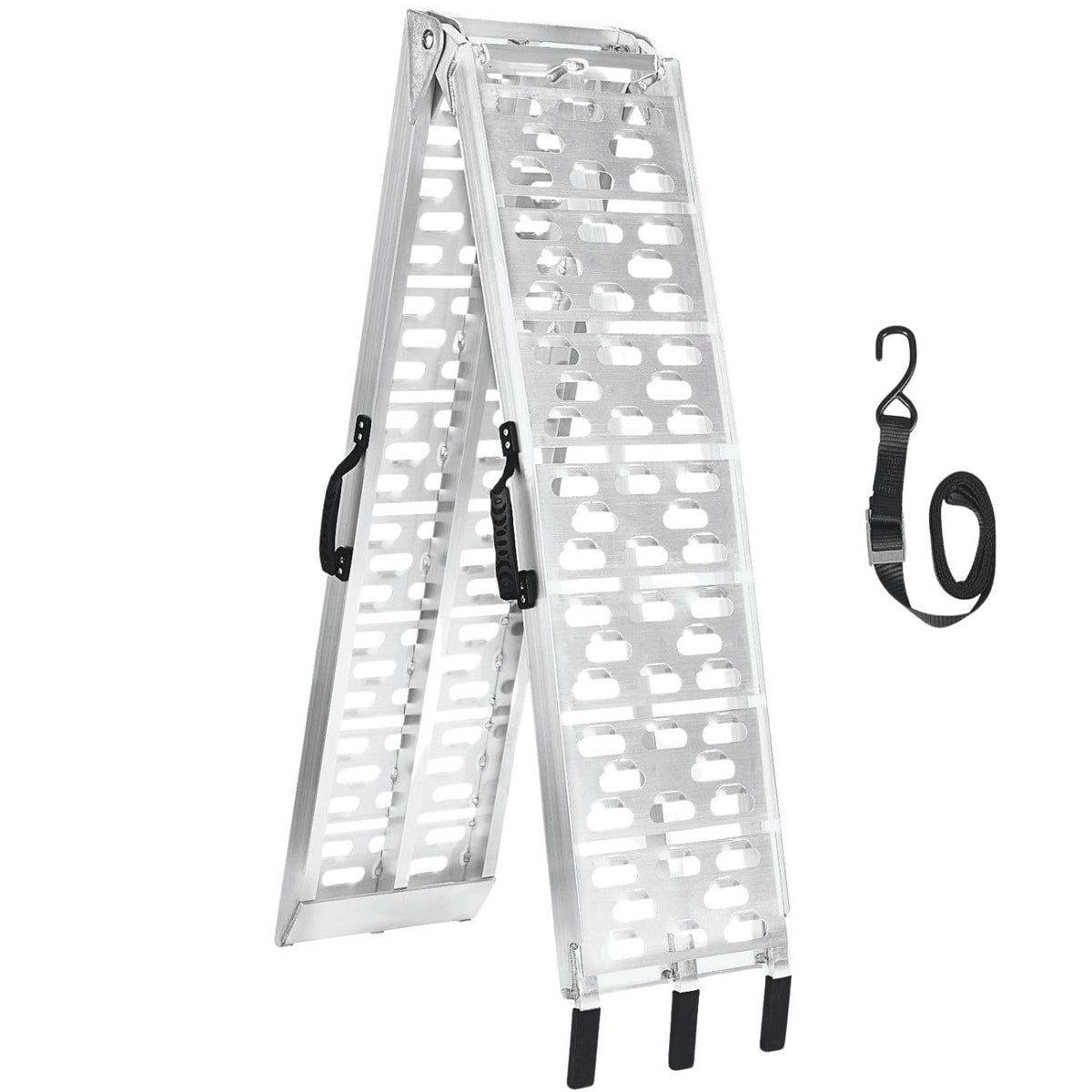 MAXIVAMN aluminum motorcycle ramp with handle for easy transport and loading.
