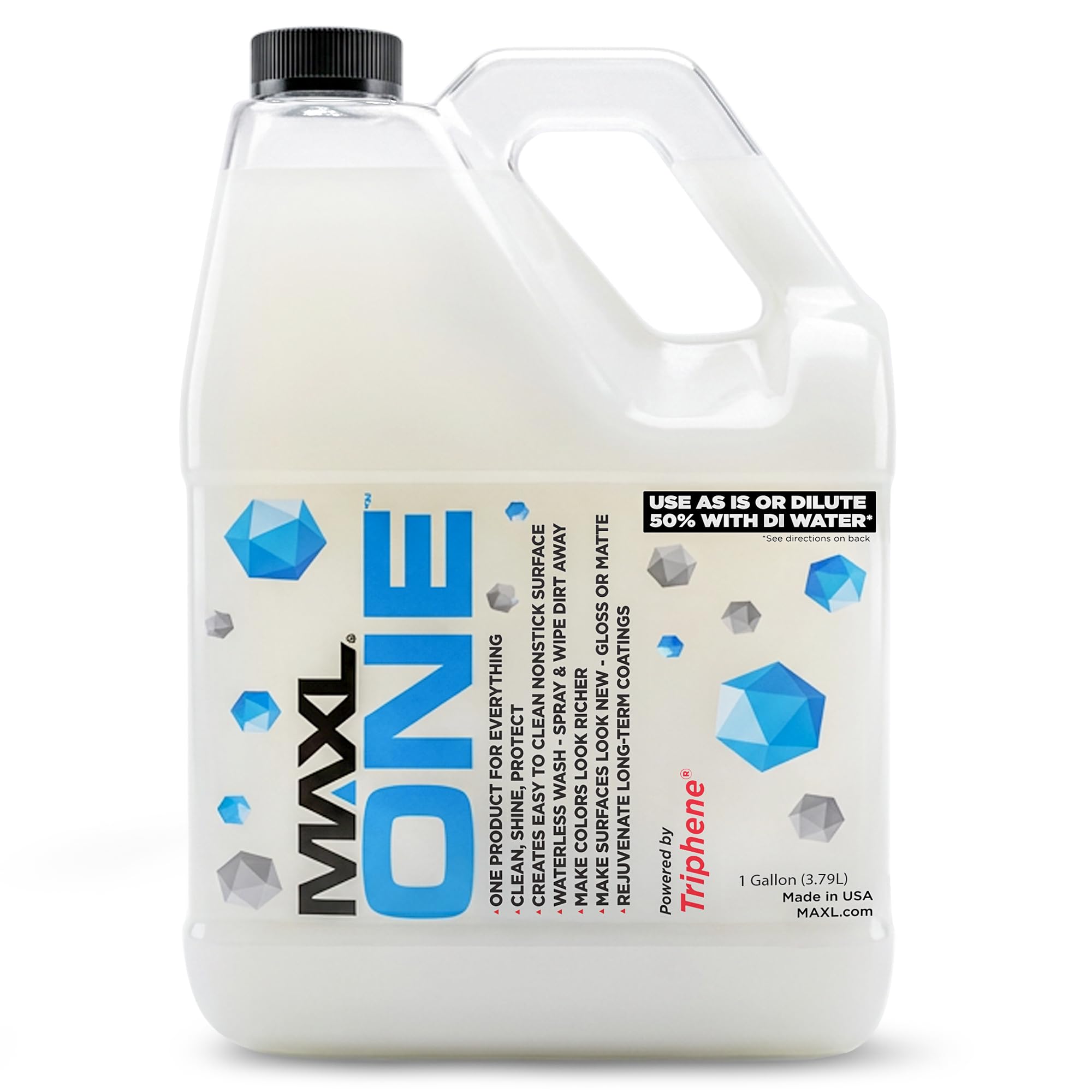 MAXL ONE Triphene bottle pour shows easy, waterless cleaning on the go.