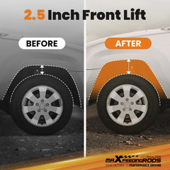 MaXpeedingrods 2.5-inch front strut spacer on Ford F-350 enhances off-road readiness.