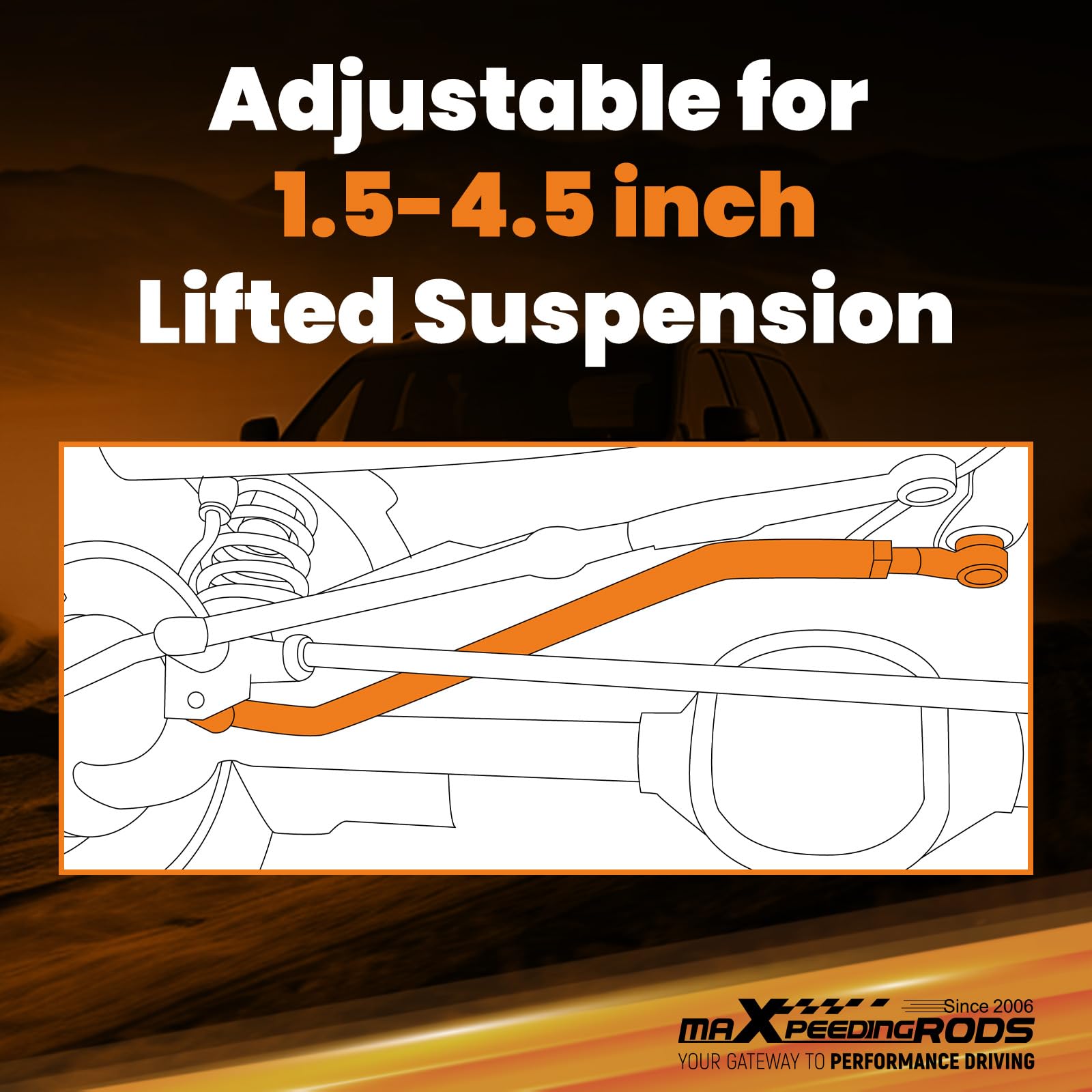 maXpeedingrods adjustable front track bar adapts to 1.5-4.5 inch lifts