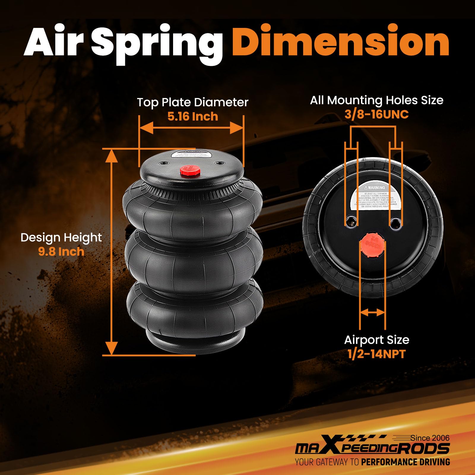 maXpeedingrods air spring 2600lbs side view, compact profile