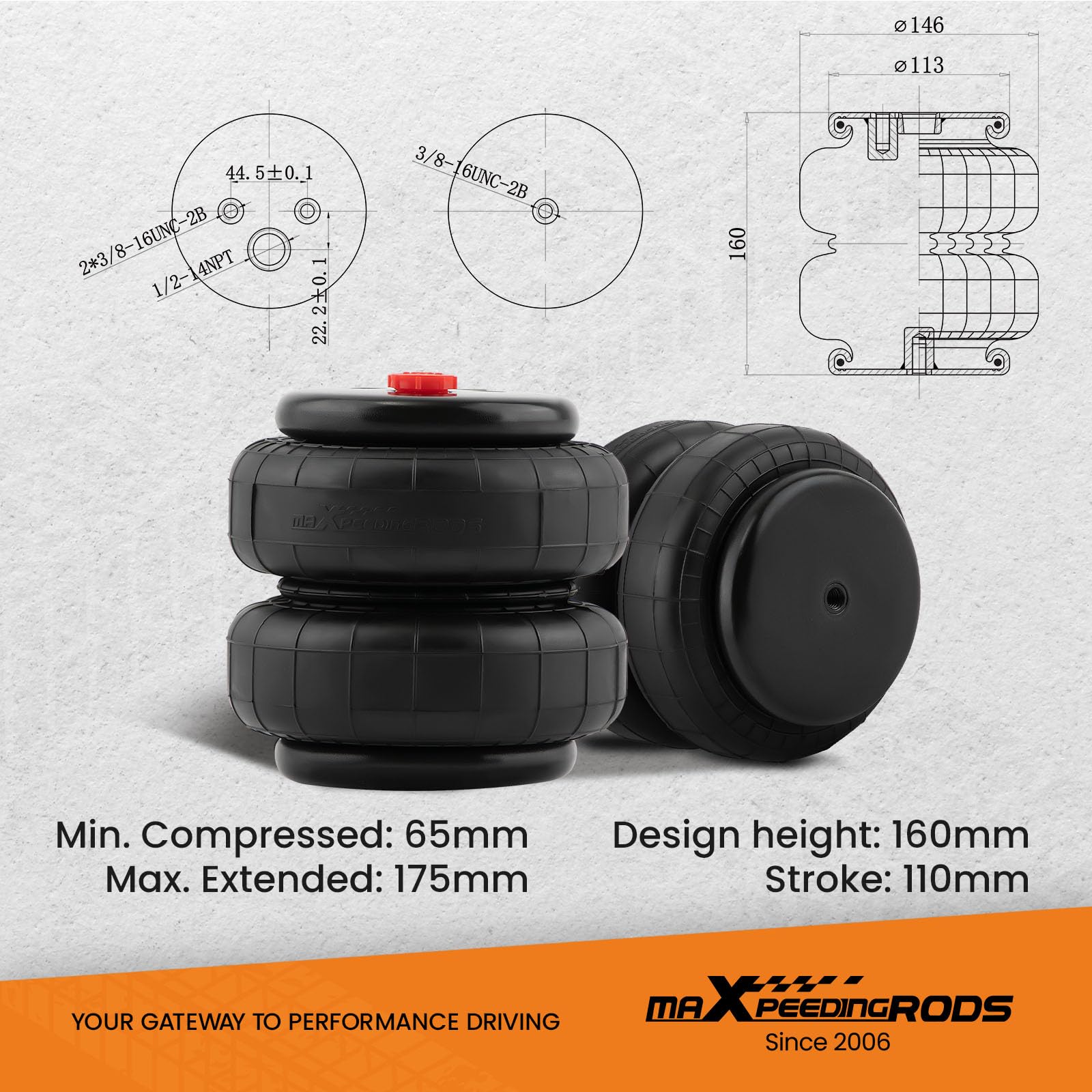 maXpeedingrods air suspension double bellows top plate detail highlighting durability