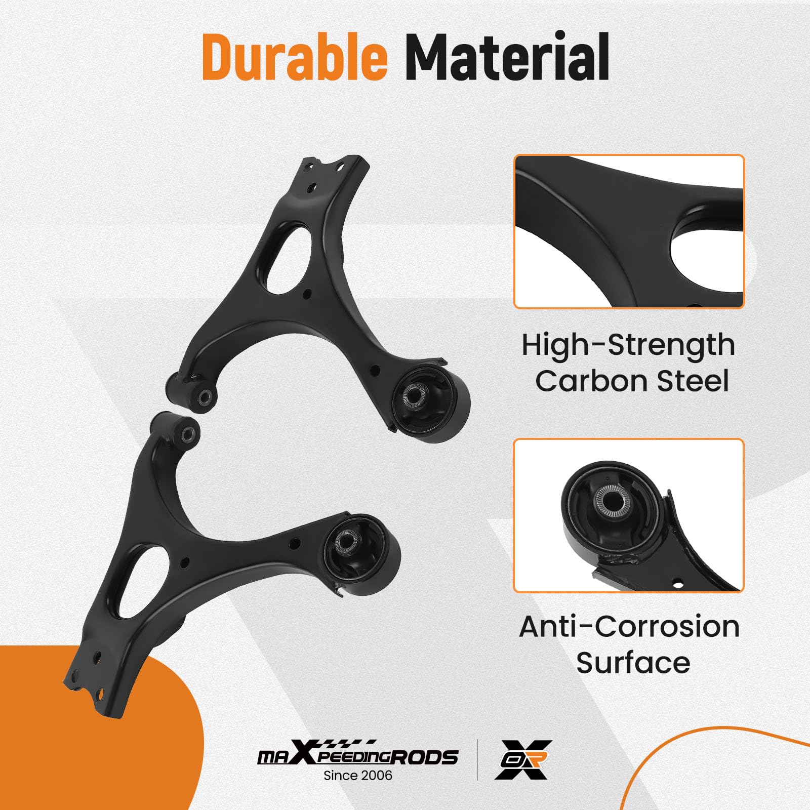 maXpeedingrods front lower ball joint replacement improves camber control and ride smoothness.