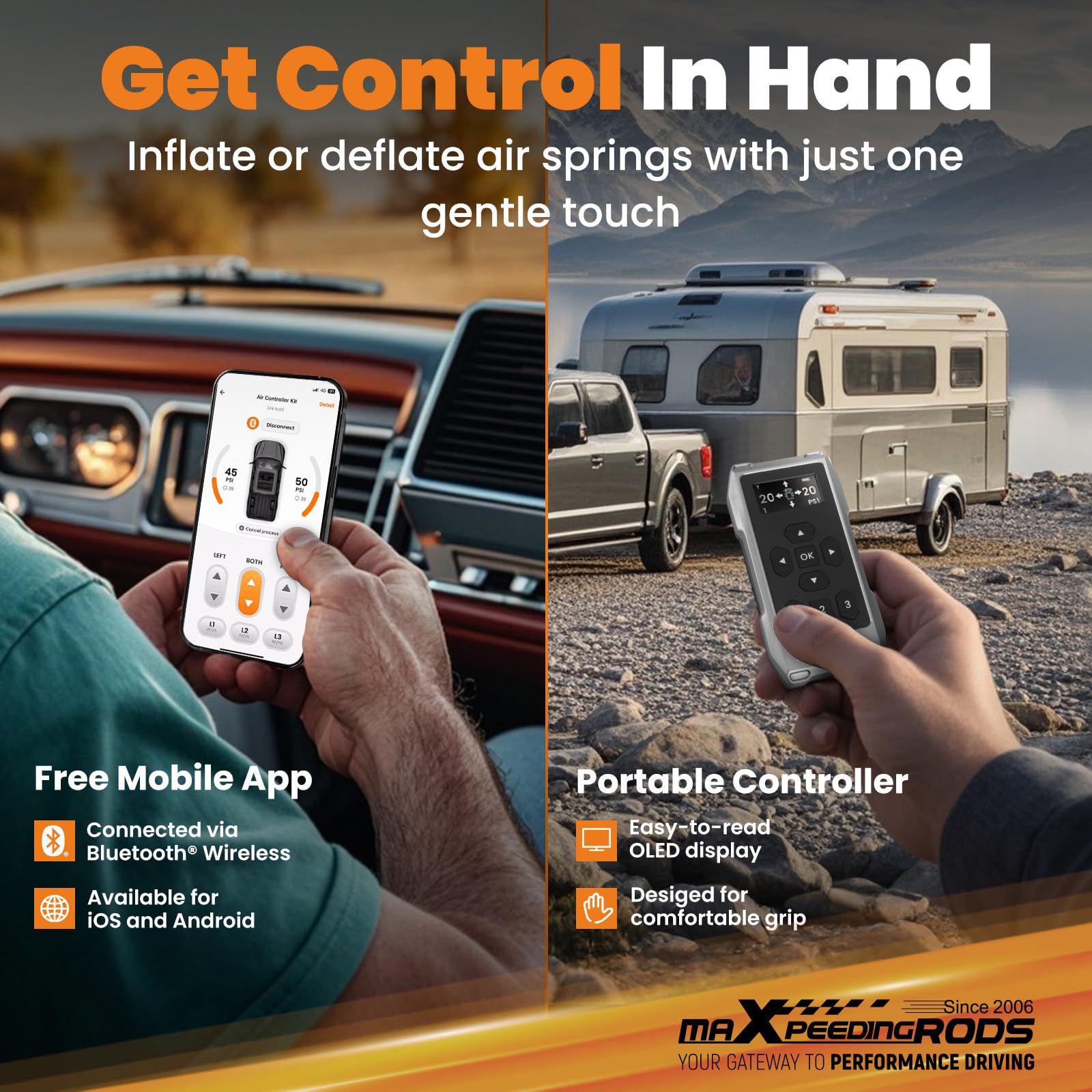 maXpeedingrods mobile app dashboard with real-time pressure management