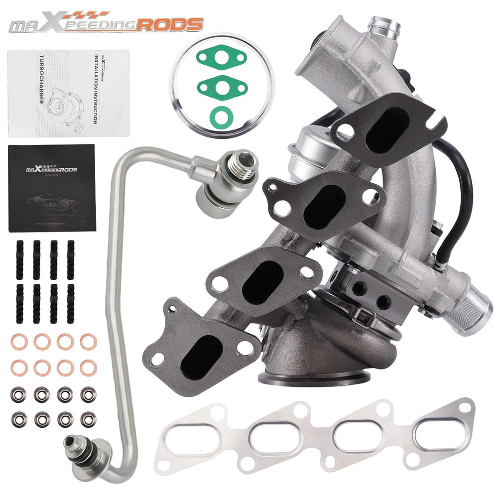 MaXpeedingrods turbo kit packaging showing included hardware and fittings.