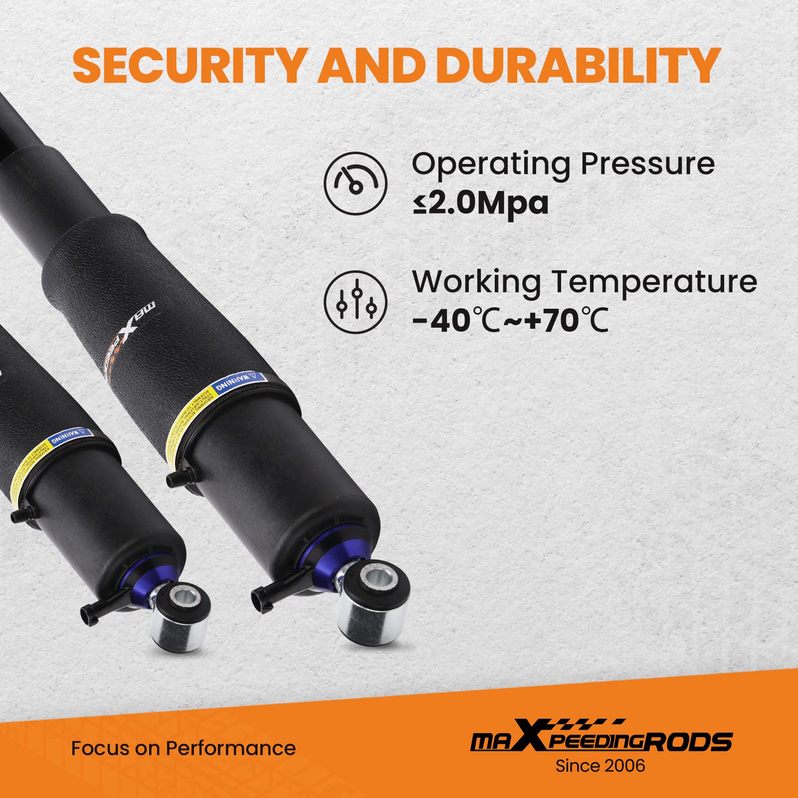maXpeedingrods rear air shock design highlights easy install and durability.