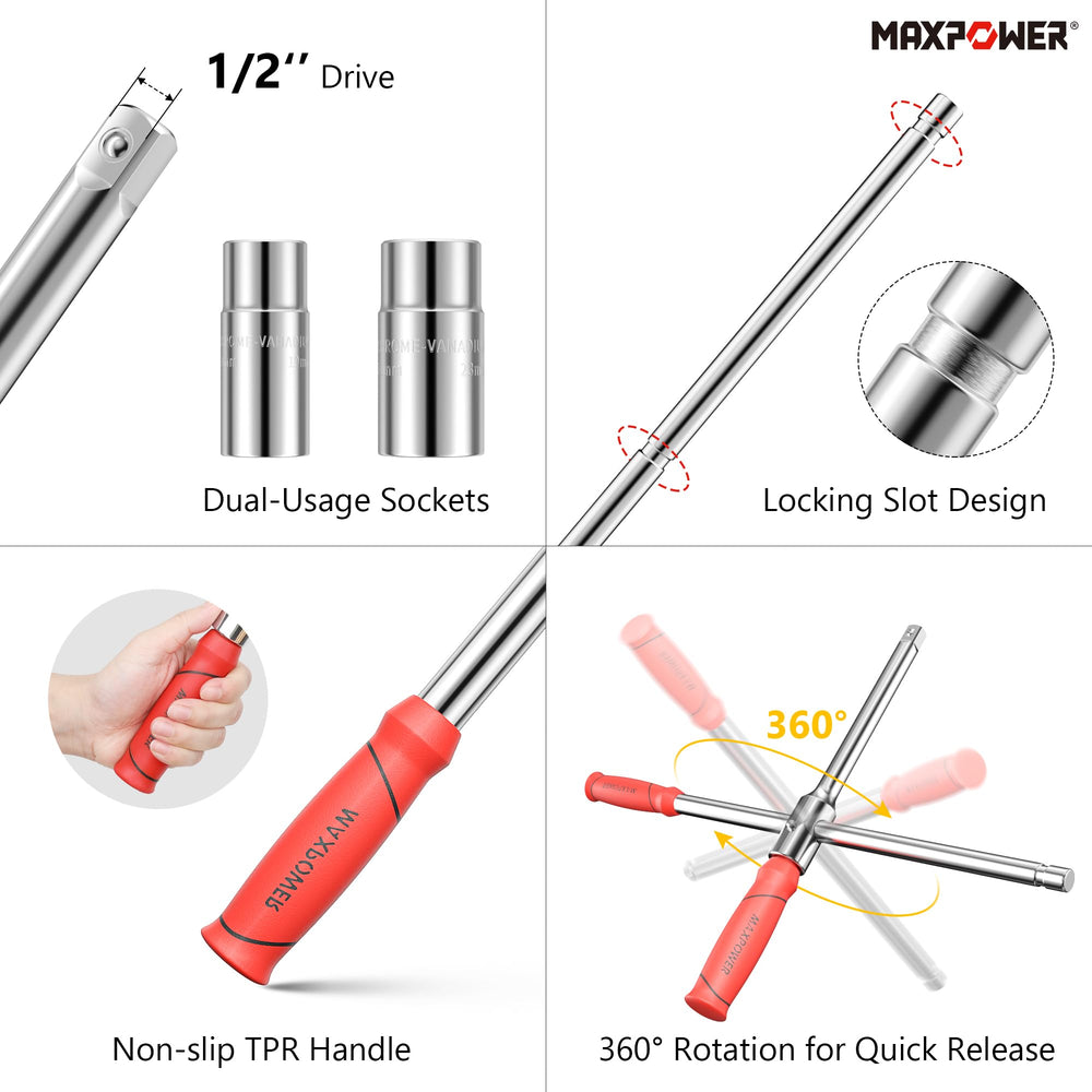 MAXPOWER lug wrench socket 21-23 mm for broad vehicle compatibility