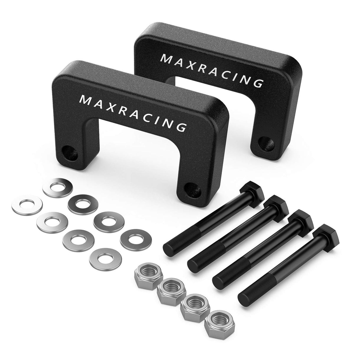 MAXRACING 1.5 leveling kit front bracket in black anodized finish improves stance and clearance.