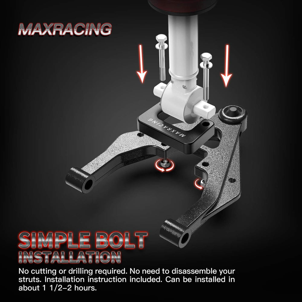MAXRACING 1.5 leveling kit before and after stance with leveled front.