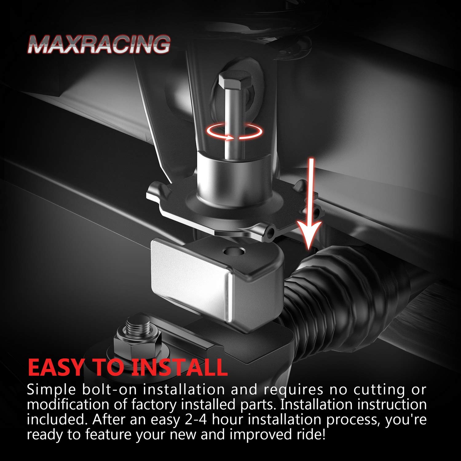 MAXRACING level kit elevates front to balance with rear on compatible F-series