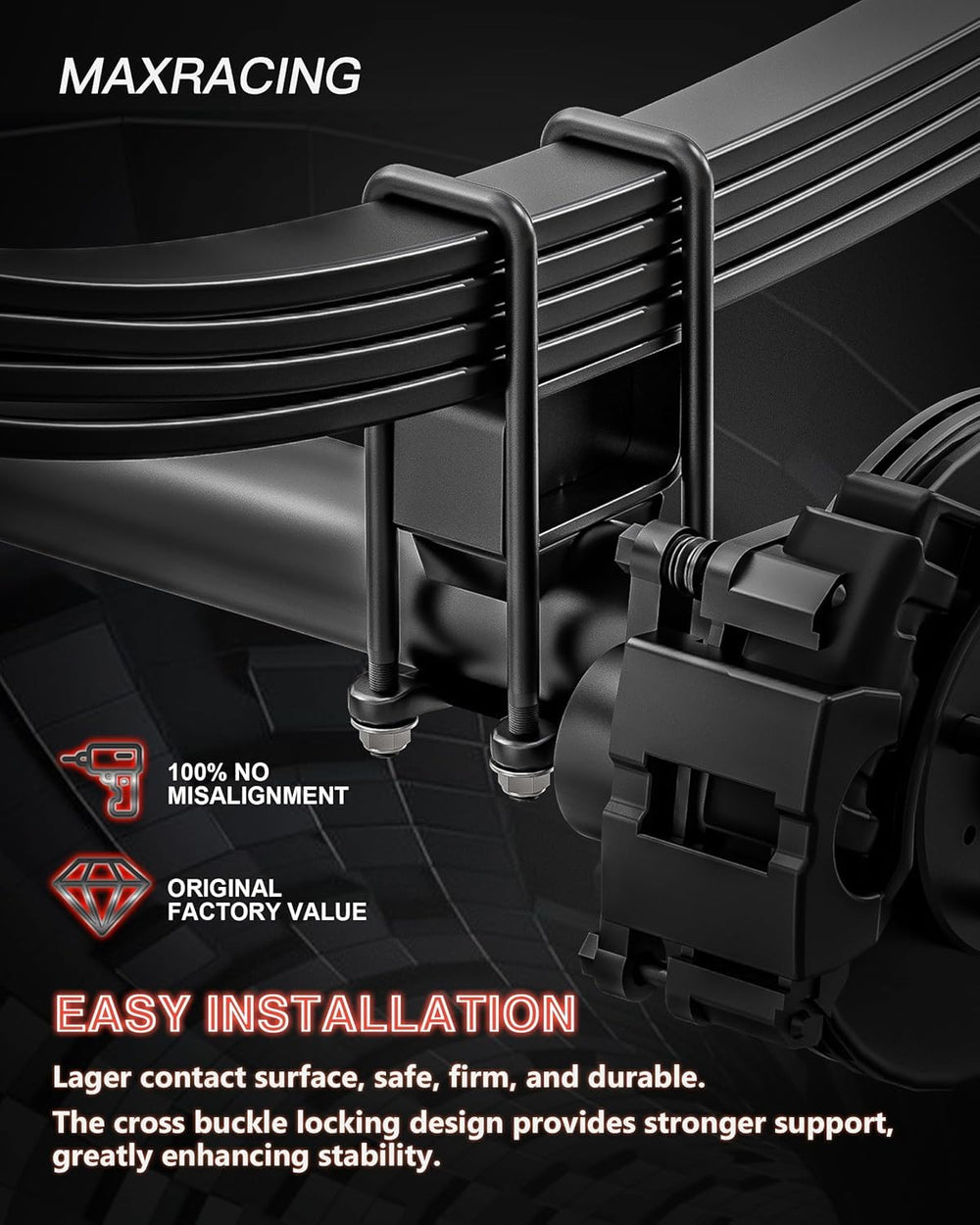 MAXRACING front-end spacers enable bolt-on fitment with minimal tools for a faster install