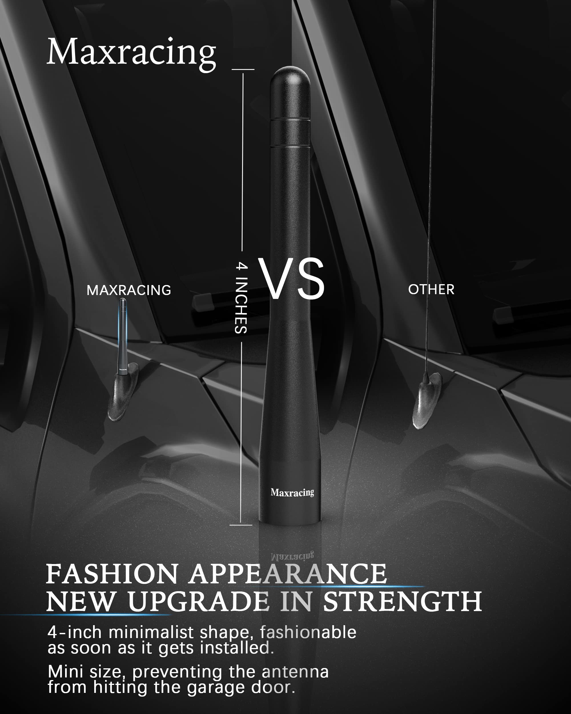 Close-up of black anodized coating on MAXRACING antenna, corrosion resistance.