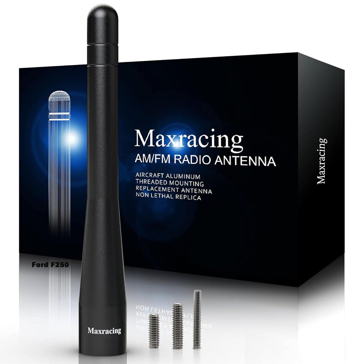MAXRACING short antenna for Ford F-250 improves clearance around low-profile spaces