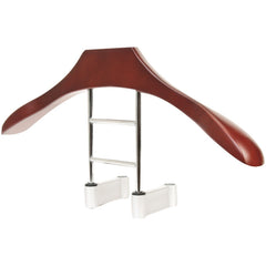 Maxsa 20022 Car Butler wood hanger overhead view keeps jackets wrinkle-free.