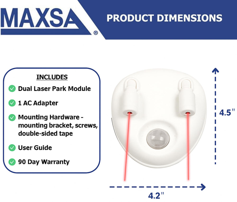 Maxsa 37313 motion-activated lasers provide hands-free parking cues.