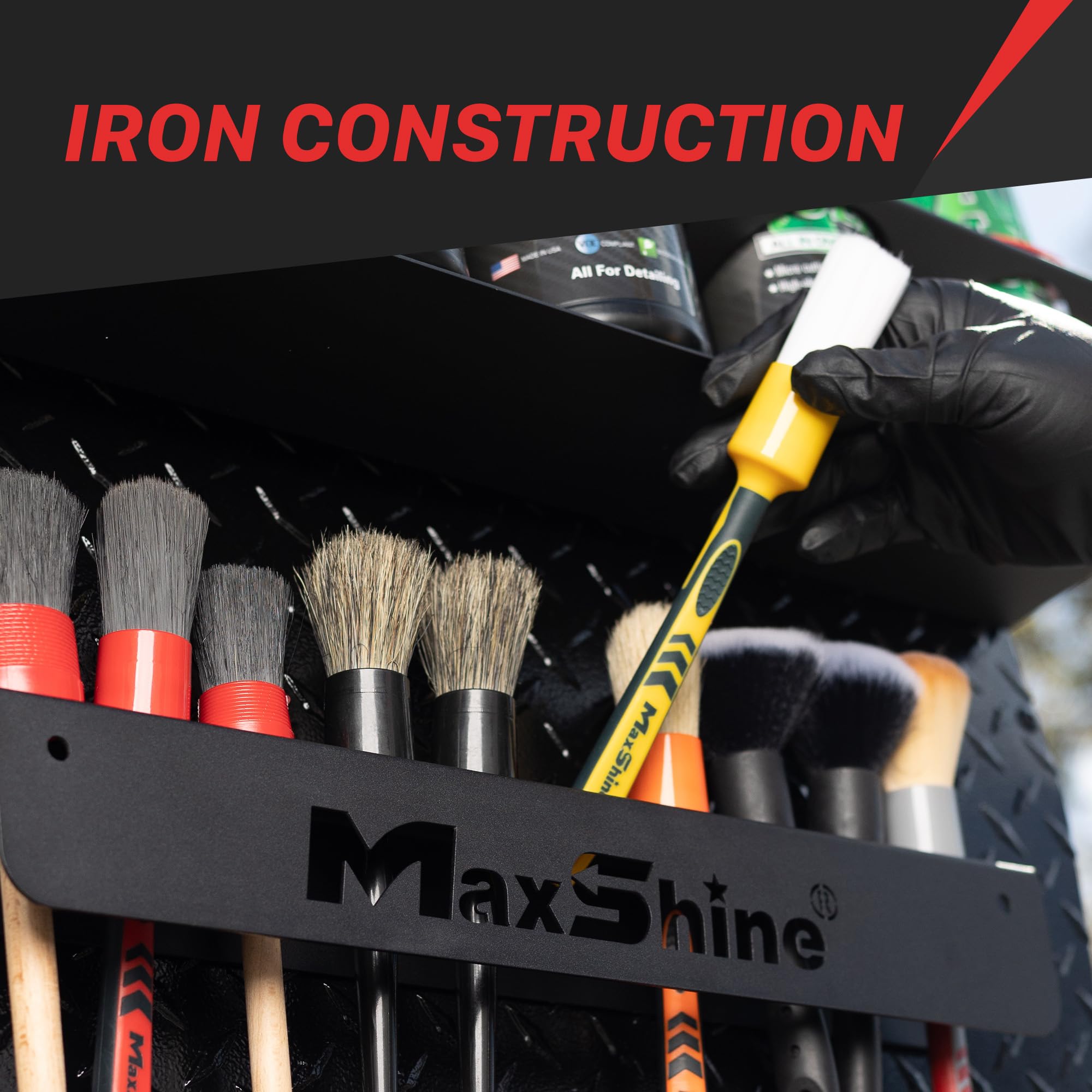 Maxshine anti-corrosion black metal construction on brush rack